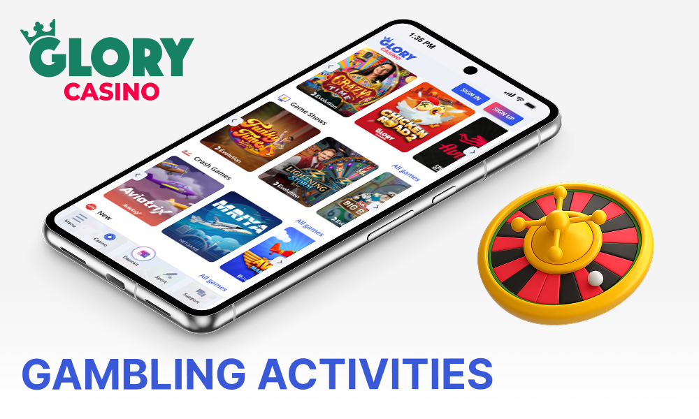 The Glory Casino app offers a wide variety of gambling games