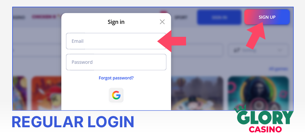 Regular login at Glory Casino