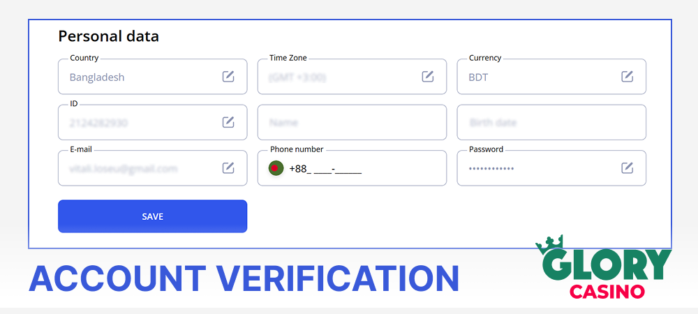 Account verification at Glory Casino